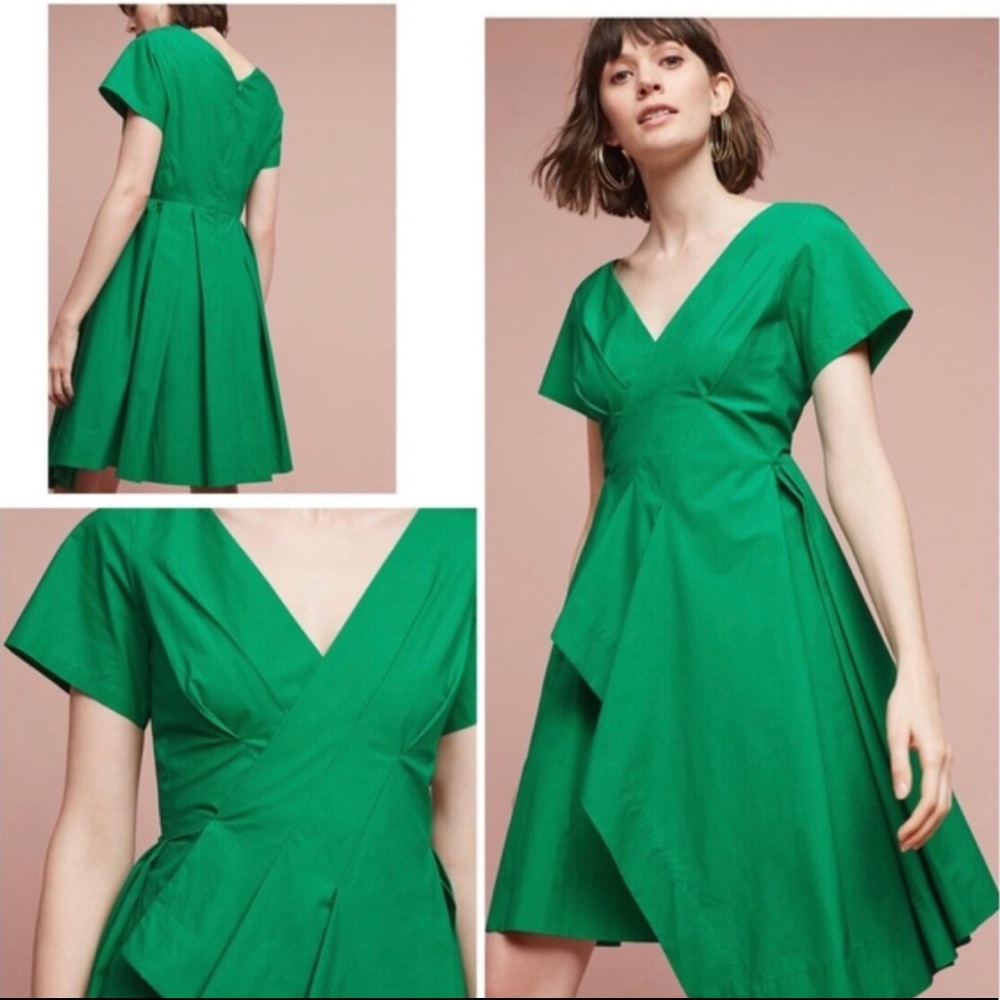 Anthropologie Emerald Green Pleated Maeve Dress